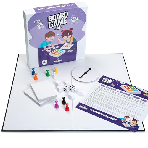 Create Your Own Board Game Set – DIY Kit with Blank Game Board, Game Pieces, Blank Cards, Dice, Spinner – Build Your Own Game Kit - Junior Edition