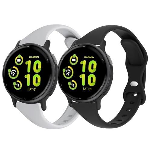 CUNUJIX Slim Silicone Watch Bands Compatible with Garmin Vivoactive 6/Vivoactive 5/3/3 Music, 20mm Thin Soft Narrow Sport Strap for Garmin Venu/Venu Sq/Forerunner 165/55/245 Music (2 Pack)