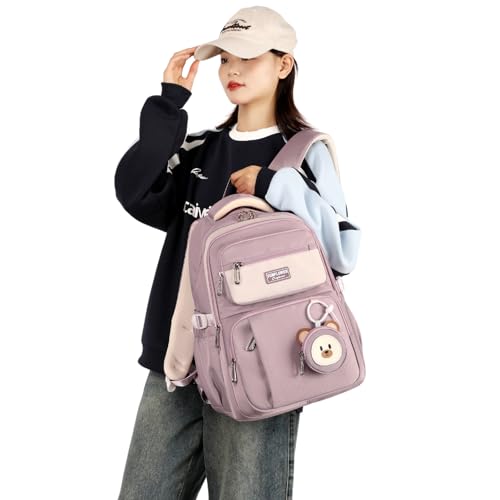 Myhozee Schulrucksack Teenager Schultasche Mädchen Schulranzen Rucksack Kinder Reiserucksack Wasserdicht mit Verstellbare, atmungsaktive, breite Schultergurt für Primäre Junior High University Lila