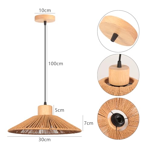 Lámpara colgante nórdica de ratán 30cm con madera E27 iluminacion decorativa de techo boho 7