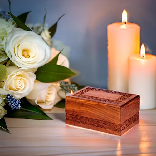 S.B.ARTS Wooden Keepsake Urn Box, Cremation Urns for Human Ashes, Handcarved Decorative Memorial, Wood Casket for Pets, Cat, Infant, Adult Memorial, Burial Urns for Ashes - Extra Small