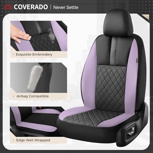 Image of Coverado Car Seat Covers Front Pair, Automotive Leather Seat Covers for Car,Universal Fit Front Back Seat Cover, Non-Slip Waterproof Breathable Car Seat Protector
