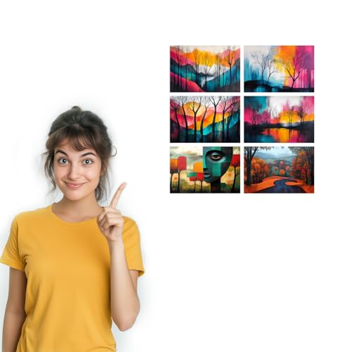 Image of SiddArtify Modern Abstract Wall Art Prints Set - Colorful Tree Poster Decor for Living Room Bedroom Office - Set of 2-4x6 Inch - Board (Pack of 6) - Sticker (Pack of 6)