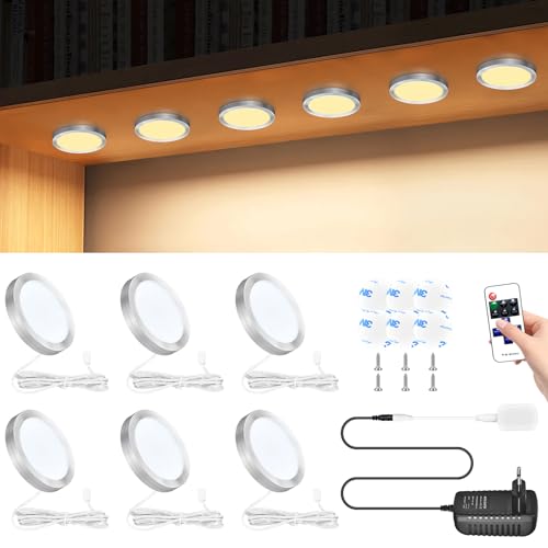 MAMIELIZ Juego de 6 luces LED para armario, 10 niveles de luminosidad, luces nocturnas LED con enchufe y mando a distancia y pegatinas para armario, escaleras, cocina, pasillo, vitrinas