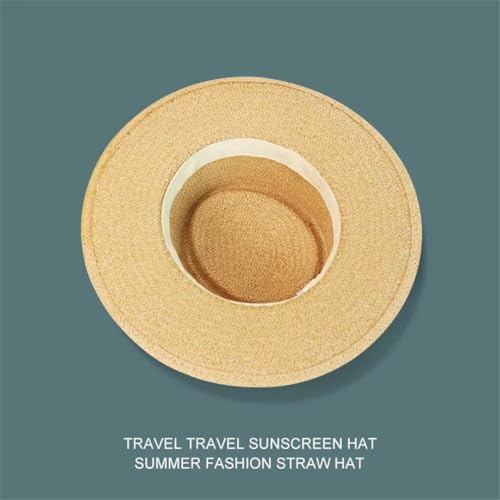 Women's Classic Sun Protection Hat Beach Woven Sunshade Cap Ladies Straw Hat French Style Flat Top Sun4