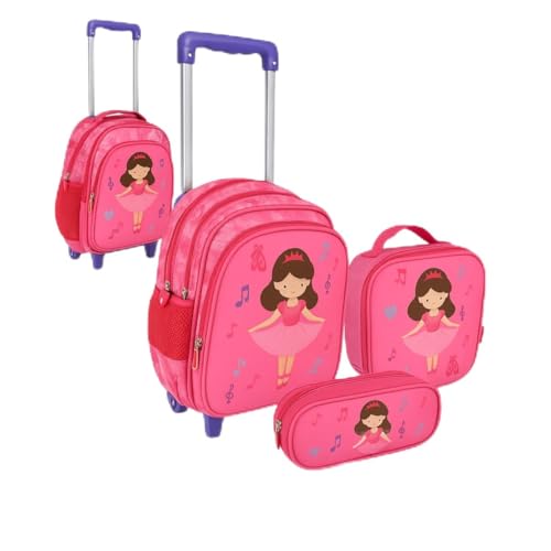 Kit Mochila de Rodinhas Bailarina – Acompanha Lancheira Térmica e Estojo | Tamanho Grande e Espaçoso