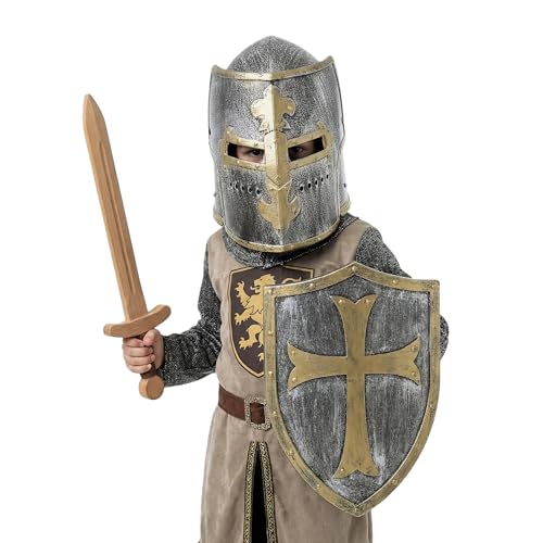 LOOYAR Kids Toy Middle Ages Medieval Crusader Knight Soldier Warrior Costume Helmet with Folding Face Mask for Boys Battle Play Halloween Cosplay LARP