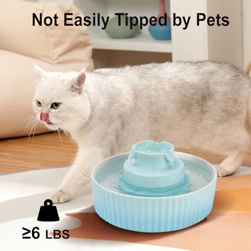 Image of Lawfery Ceramic Cat Water Fountain, 2.1L /71oz Cat Fountain with 3 Carbon Filters and 2 Quiet Pumps, Cupcake Pet Water Dispenser for Cats and Dogs (Light Blue)
