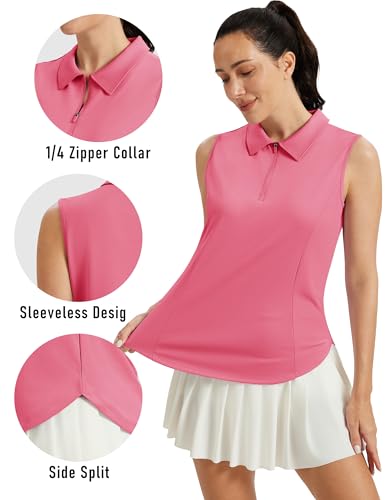 Image of MAGCOMSEN Womens Golf Shirts Sleeveless 1 /4 Zip Collared Polo Shirt UPF 50+ Quick Dry Workout Tank Tops Tennis