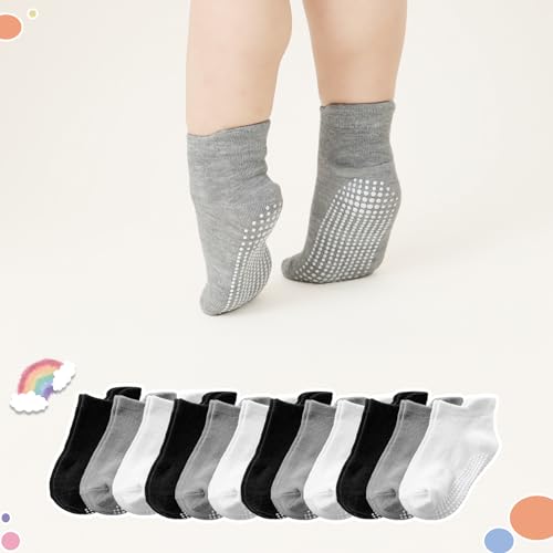 Aroveea Baby Toddler Socks Grip Non Slip Boys Girls Cotton 12 Pack for 5-7 Years Kids Ankle Cute Socks 6M-7Years
