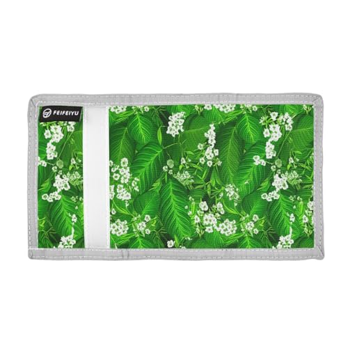 Leaves White Flowers Green Kids Wallet for Boys Girls Trifold Outdoor Sport Wallets for Children Youth Teen Wallet with Zippered Coin Pockets Card Holders Novelty Wallets with Magic Sticker2