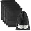 Black Travel Shoe Bags – 5 Pcs Non-Woven Packing Bags with Clear Window | 15.7″ x 11.8″ Waterproof Dustproof Portable Travel Shoe Storage Bag for Men and Women