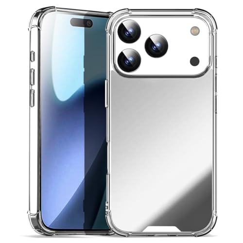 AICase Mirror Case Compatible with iPhone 17 Pro for Girls Women Makeup, Cute Glossy Hard Mirror Back+Clear Soft TPU Bumper Slim Fit Anti-Drop Shockproof Protective Phone Cover