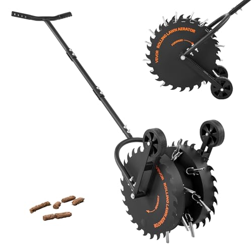 VEVOR Rolling Lawn Core Aerator 16.6 in Coring Aerator Roller with Anti-Clog Tines Heavy Duty & Rust-Resistant Yard Grass Pulling Plugs Manual Aeration Tool for Compacted Garden Soil Loosening