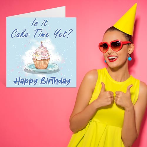 Birthday Cards for Her Him - Cupcake Time - Happy Birthday Card for Mum Dad Brother Sister Auntie Uncle Cousin Friend Family Colleague 145mm x 145mm Bday Greeting Cards