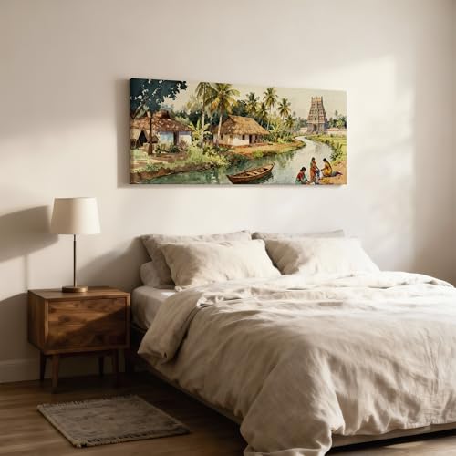 Image of SoulAbiti South India Rural Culture Unframed 36x14 inches Rolled Canvas Wall Expressionism Art UV Print Painting for Living Room, Bedroom & Office Decor Premium Gloss Vivid Fade-Resistant Print
