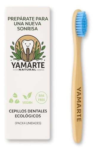 Cepillos de dientes ecológicos de bambú – Pack de 4 – Veganos, sin plástico – Tu gesto diario por el planeta – Yamarte Natural