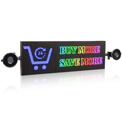P2.5 Full Color LED Sign Car Message Board, Wifi Connection App Programmable Scrolling LED Billboard Support Text, Images, Animation, Countdown, Time for Car, Taxi, Store(L19" x W 6.4")