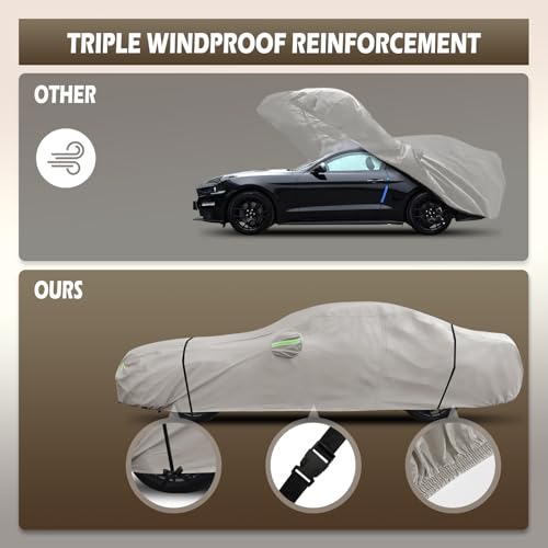 Image of Migaven 6 Layers Car Cover Custom Fit for Ford Mustang 1994-2025, for Chevy Camaro 2010-2025, Waterproof Full Exterior Cover Rain Sun Protection with Door Zipper