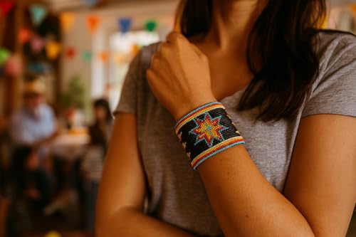 Southwestern Native Style Seed Beads Beaded Hard Cuff Bracelet4