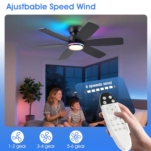 Kviflon 46 In Ceiling Fan with RGB Light Remote/APP,3CCT+RGB 6 Blades Black by Kviflon - Used condition - Image 7