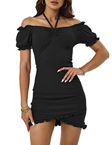 molins off the shoulder mini dress black Miranda Off-The-Shoulder Mini Dress