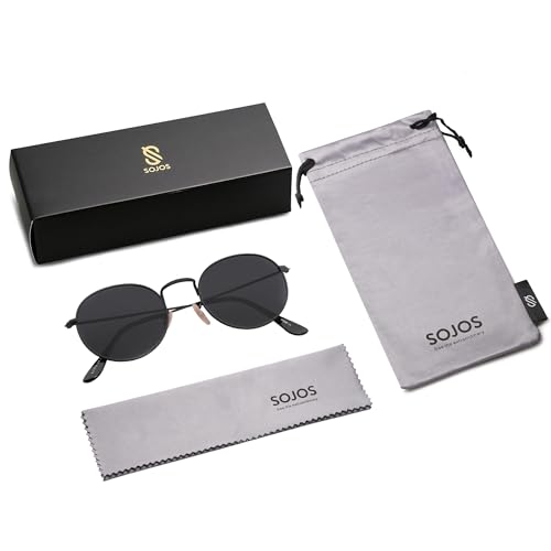 SOJOS Small Round Polarized Sunglasses for Women Men Classic Vintage Retro Shades UV400 SJ1014, Matt Black/Grey by SOJOS - Used condition - Image 6