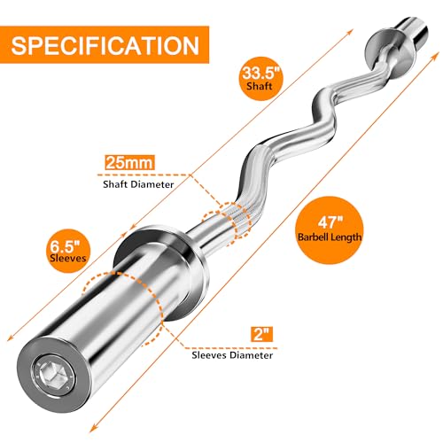 Holleyweb Olympic Barbell 2 Inch EZ Curl Bar for Biceps & Squats