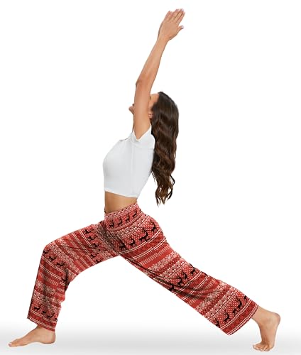 Image of Gracyoga Christmas Pajama Pants for Women Winter High Waist Wide Leg Yoga Pants Lounge Flowy Pants Trendy with Pockets L