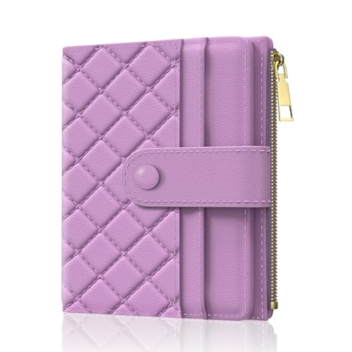 Womens Wallet, RFID Small Slim Wallets for Women, Compact Credit Card Holder, Cute Leather Bifold Ladies Purse with Zipper Coin Pocket and ID Window, Purple
