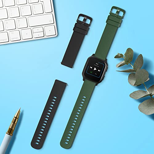 kwmobile 2x Straps for Garmin Venu Sq Music/Sq Watch Strap - Silicone Replacement Watch Strap Set - Replacement Bands Black/Dark Green - Image 2