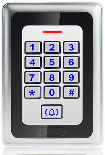 Security Access Control Keypad,RFID Keypad,Door Access Control,Metal Stand-Alone Keypad,2000 Users,Support Close to RFID Card (Silver)