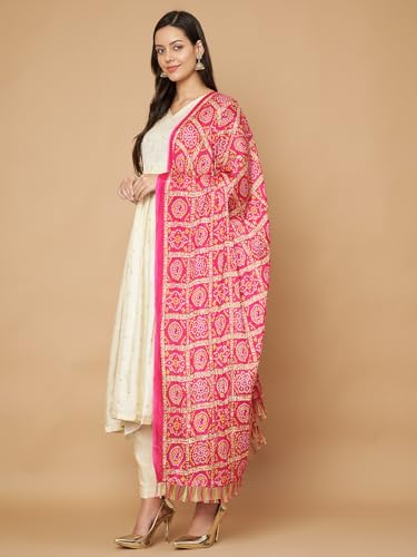 Image of Women's Art Silk Bandhani Print Dupatta with 2.20 Meters | Women's cotton printed dupatta with tassels