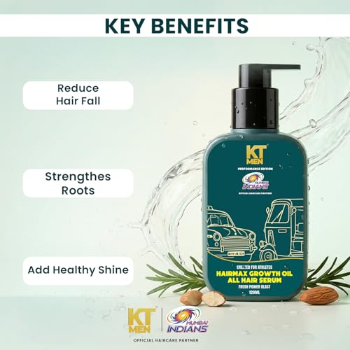 Image of Hair & Beard Growth Oil Serum | Dermatologist-Approved | Bhringraj & Rosemary | Thicker Fuller Hair + Anti Grey Protection | (Mumbai Indians) - 120 ml
