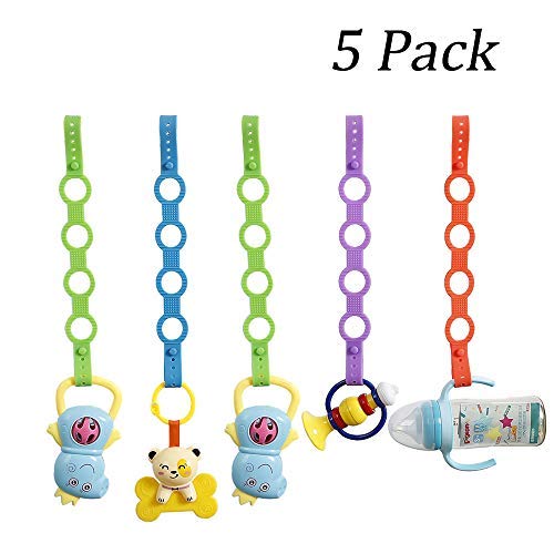 5 Pack Baby Pacifier Clips,Silicone Toy Safety Straps,Sippy Cup Strap for Stroller,High Chair,Cars,Hanging Baskets