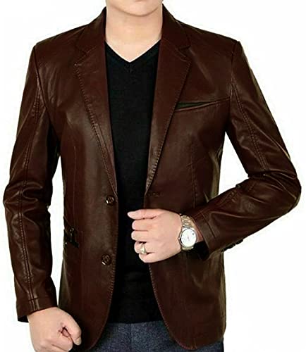 Mens Slim Fit Blazer Jacket Genuine Leather Formal Business Coat