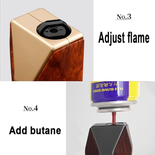 Encendedor antorcha de butano con llama azul y diseño madera miniatura 4