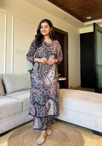 Image of Women's Cotton Printed Straight Kurti with Pant Two Piece Co-ord Set
