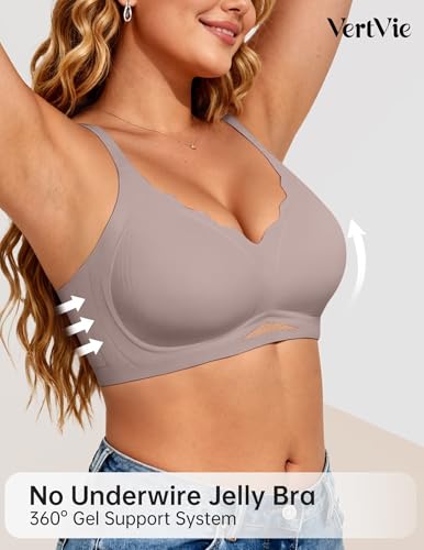 Image of Vertvie Jelly Bras for Women No Underwire Supportive | Seamless Wireless Bralette, Cool Breathable Mesh, Push Up Scalloped V-Neck, Full Coverage Tshirt Bra, Soft Comfortable