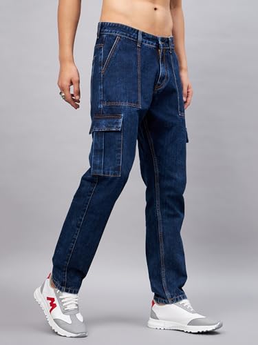 Image of STUDIO NEXX Men's Loose Fit Cargo Jeans | Non Stretchable | Cargo Denim for Men | Loose fit Cargos | Utility Pockets