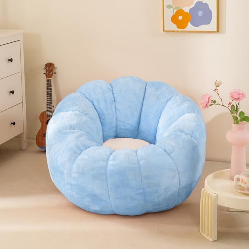 IEVENW Pumpkin Bean Bag Sofa Chair, Bean Bag Chair with Filler for Teens, Kids, Toddler, Comfy and Lazy Sofa for Dorm, Apartment, Living Room and Bedroom, Sky Blue
