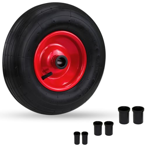 Crystals 14/35cm Wheelbarrow Wheel Tyre 4.00-6 | Heavy Duty Wheel Replacement for Wheelbarrow | Trolley Garden Cart Sack Truck Barrow & Trailer | Fits Standard Barrow Red