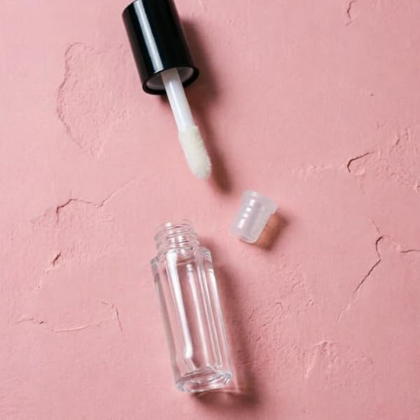 lasenersm 10 Pieces 1.2 ml Clear Mini Lip Gloss Tube Empty Mini Refillable Lip Balm Bottles with Rubber Inserts and Brush Empty Lip Gloss Containers for Samples Lips Balms Travel Split, Black Lid - 1