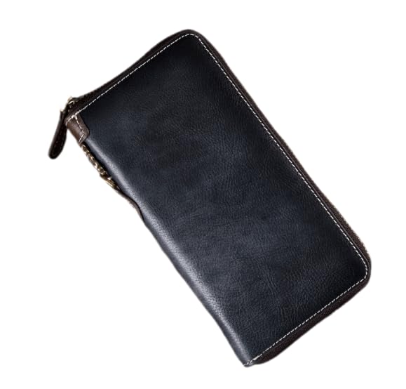 Vintage Genuine Leather Long Zipper Wallet for Men Business Large Capacity Organizer