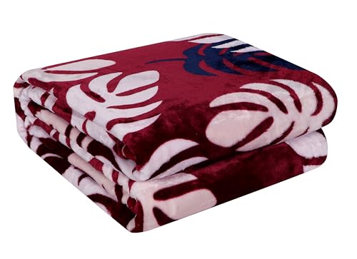 Image of Ultra Soft Flannel Printed Double Blanket 220x240 cm | 200 GSM Warm & Cozy All Season AC Blanket for Winter| Duvet /Quilt Throw for Bedroom & Living Room- Maroon & White