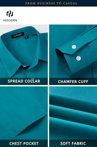 Image of HISDERN Mens Dress Shirts Long Sleeve Button Down Casual Shirts for Men Inner Contrast Formal Business Tuxedo Wedding Shirt