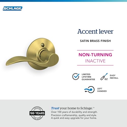 Image of SCHLAGE Accent Lever Non-Turning Lock in Satin Brass - Left Handed - F170 ACC 608 LH