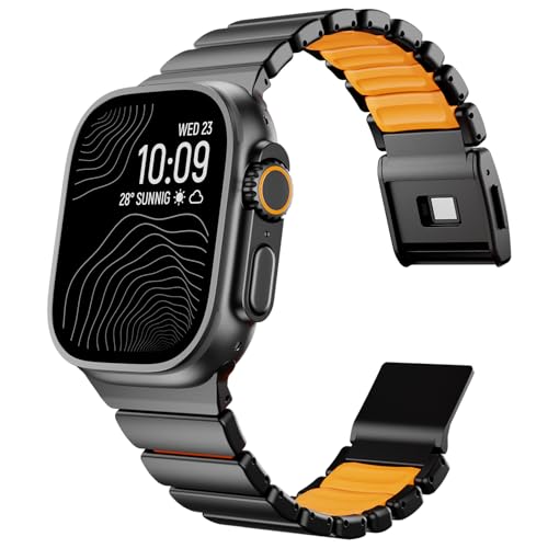 Magnetic Titanium Band Compatible with Apple Watch Ultra 3/2/1 Band 49mm Series 11 10 46mm 45mm 44mm 42mm SE 3/2/1 9 8 7 6 5 4 Luxury Silicone Dual-Layer Link For iwatch Men Women