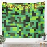 Arazzi a griglia geometrica S dimensione verde plaid patchwork soffitto per camera da letto fumetto gamepad videogiochi ciano verde appeso da parete arte per bambini
