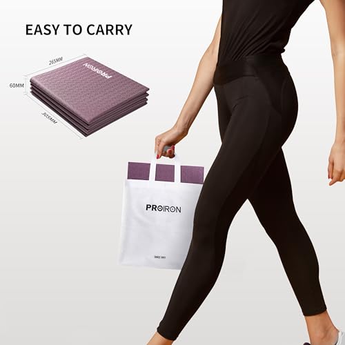 PROIRON Travel Yoga Mat Foldable 0.16", Foldable Exercise Mat Non Slip Yoga Matt for Women Gym Home, Pilates, Workout, Fitness, Stretching, Lightweight Small Packable Excercise Mat-Claret by PROIRON - Used condition - Image 2